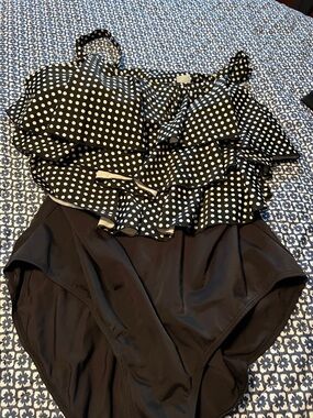 Black Polka Dot Ruffle One-Piece Swimsuit - Women's